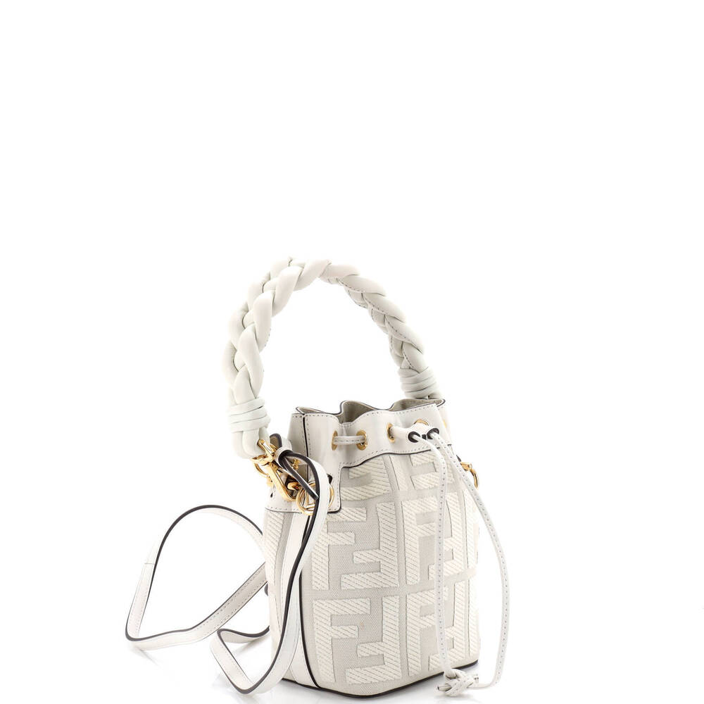 Fendi Mini Woven Handle Mon Tresor Bucket Bag Zucca Embroidered Canvas - Picture 2 of 5